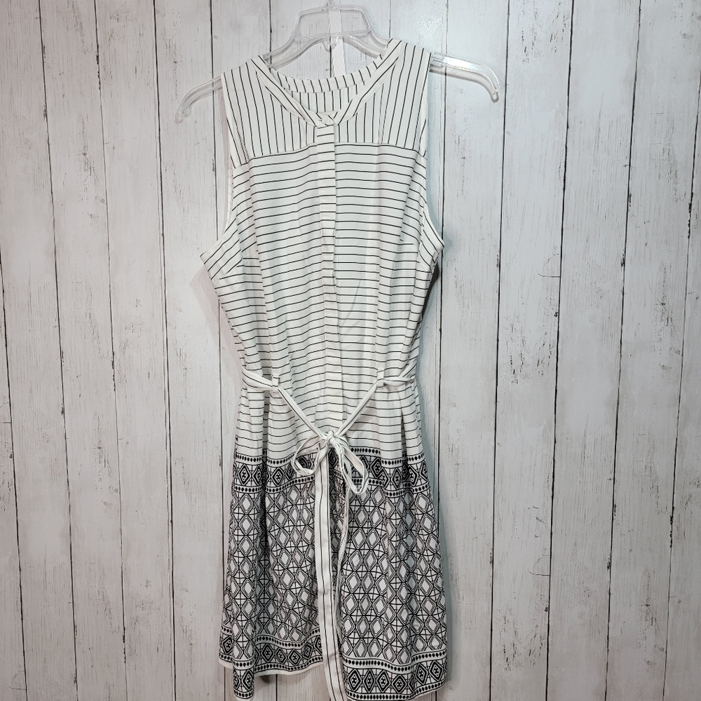 A New Day Print Block Button-Down Sleeveless Dress Women's Belted Size XXL.
